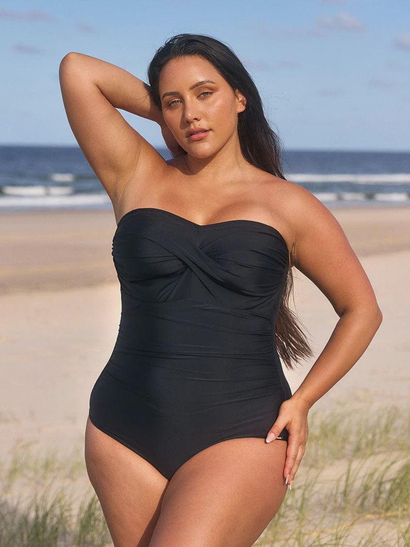 CAPRIOSCA | BLACK TWIST FRONT BANDEAU ONE PIECE SWIMSUIT, Colour: BLACK, Size: 12