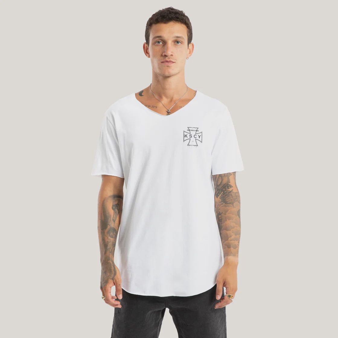 KISS CHACEY | SCRAWL RAW V-NECK TEE, Colour: WHITE, Size: S