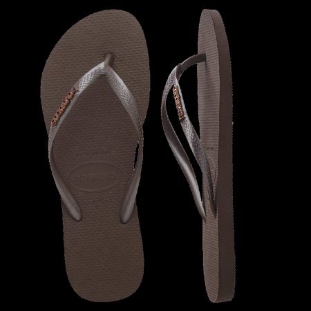 HAVAIANAS | SLIM METAL LOGO THONG, Colour: DARK BROWN, Size: 35/36