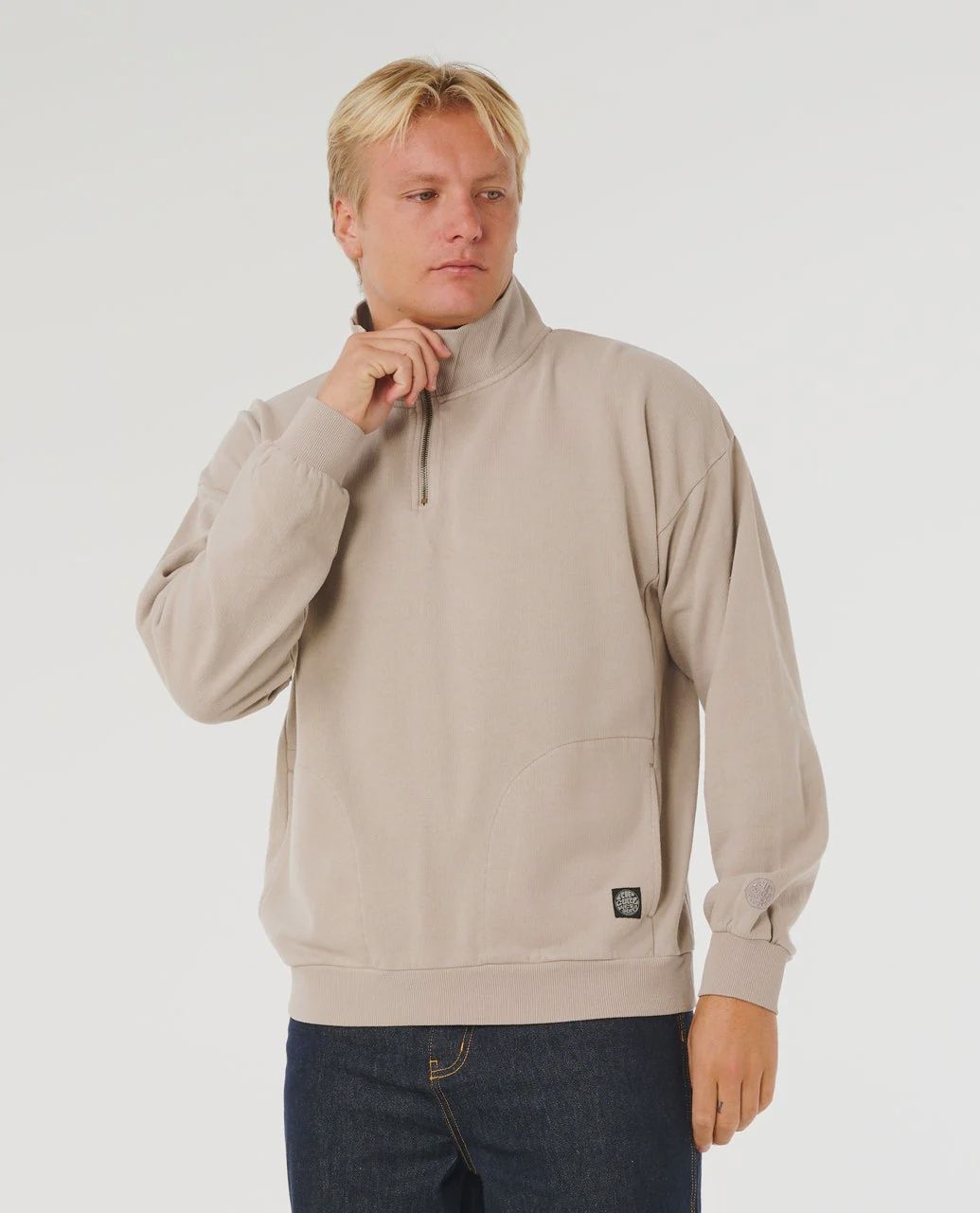 RIPCURL | MENS PREMIUM SURF QUARTER ZIP CREW, Colour: STONE, Size: S