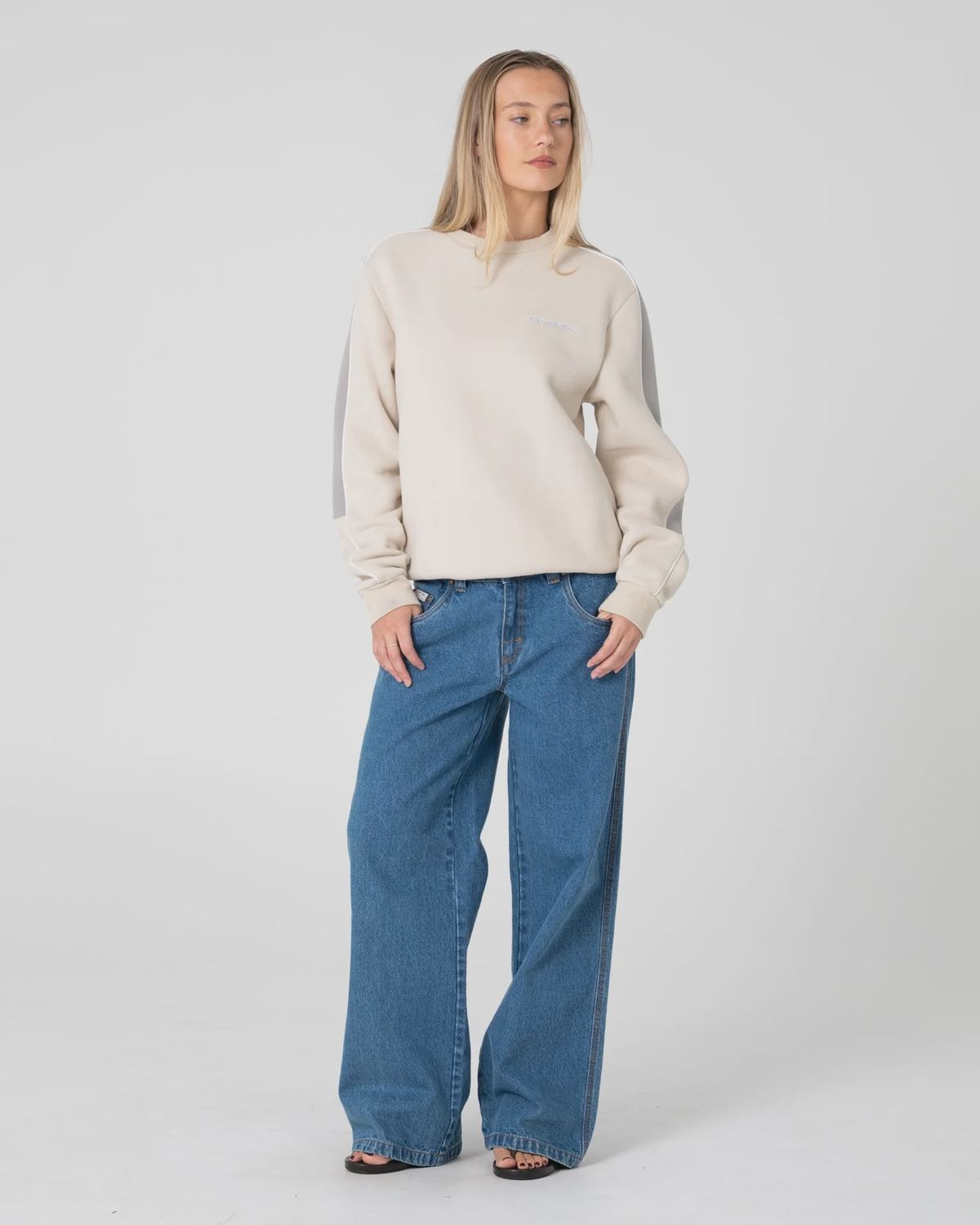 RUSTY | WOMANS TWO TIMER PANELLED CREW FLEECE, Colour: OATMEAL / GREY, Size: 6