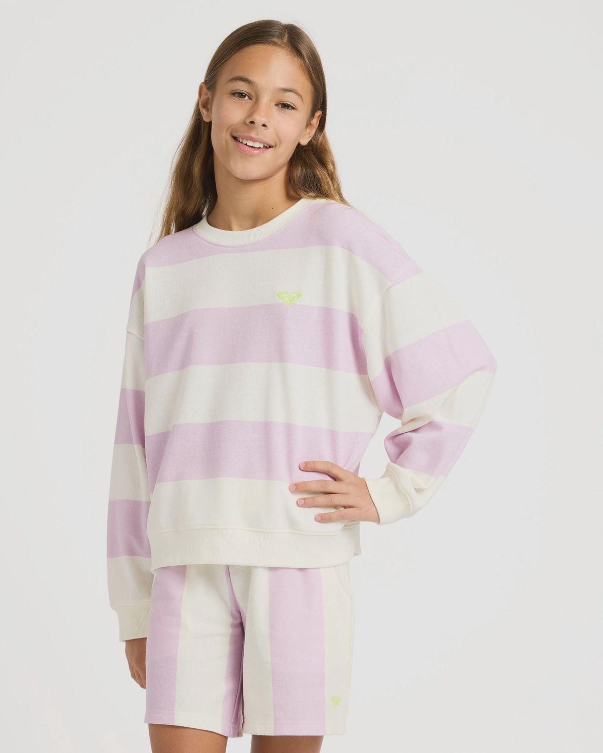 ROXY | GIRLS LITTLE THINGS CREW, Colour: CROCUS PETAL STRICTLY STRIPE, Size: 8