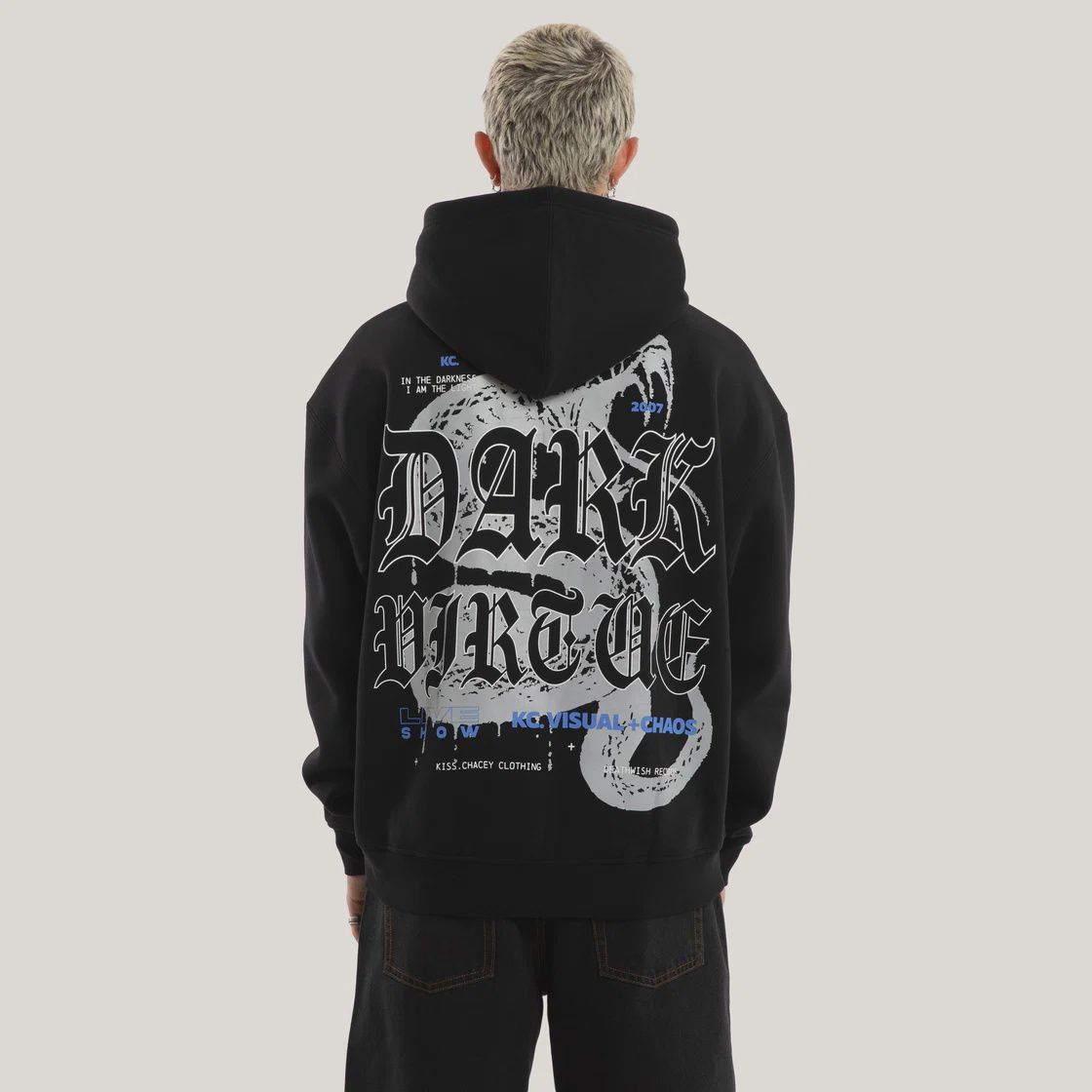 KISS CHACEY | MENS PYTHON OVERSIZED HOODIE, Colour: JET BLACK, Size: S