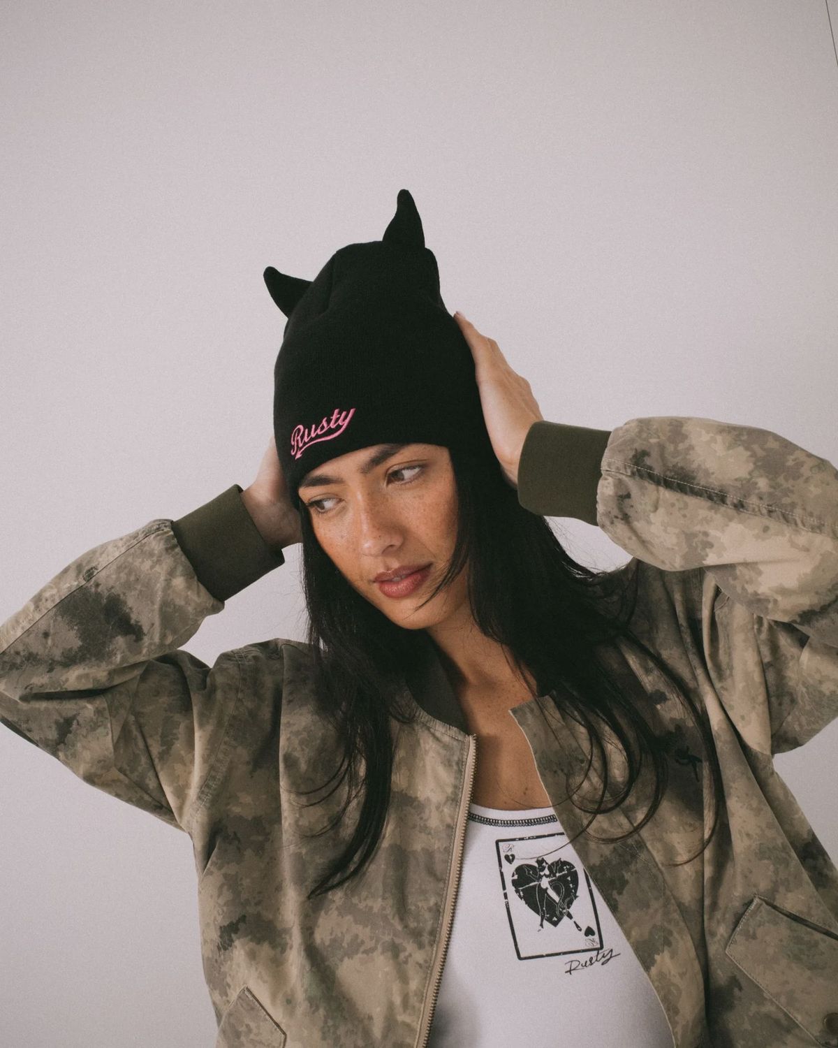 RUSTY | LADIES HORNY DEVIL BEANIE, Colour: BLACK, Size: OSFM