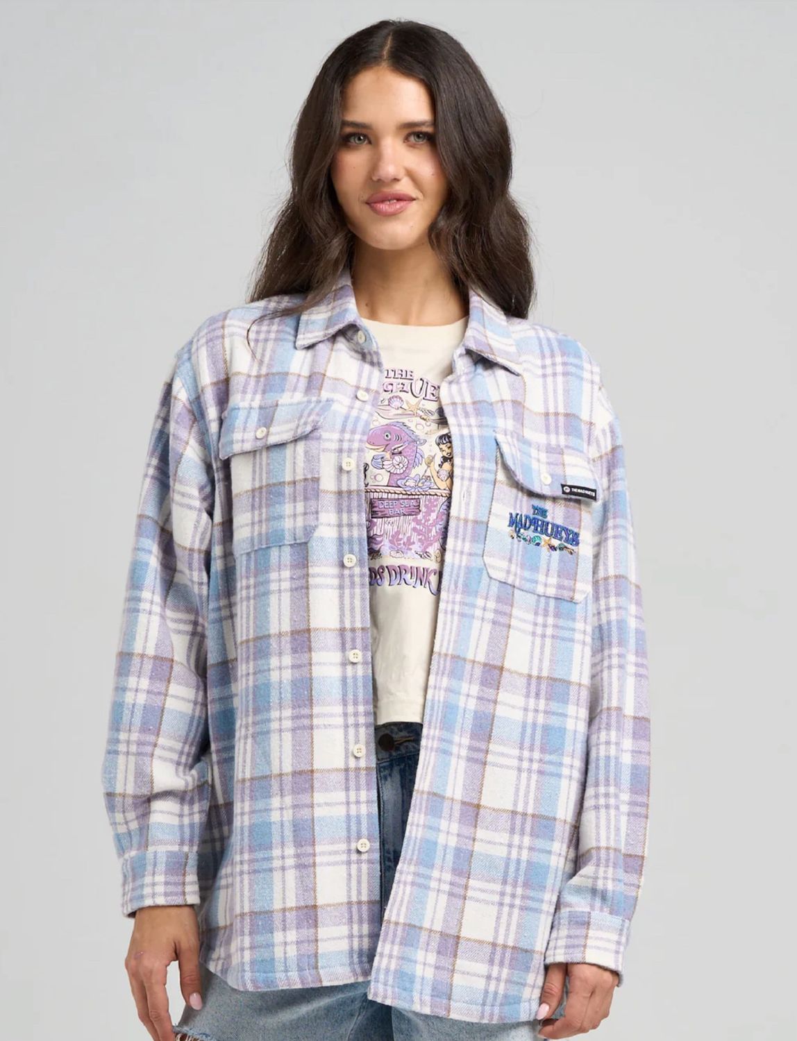 THE MAD HUEY’S | MERMAIDS DRINK FREE SHACKET, Colour: LAVENDER, Size: S