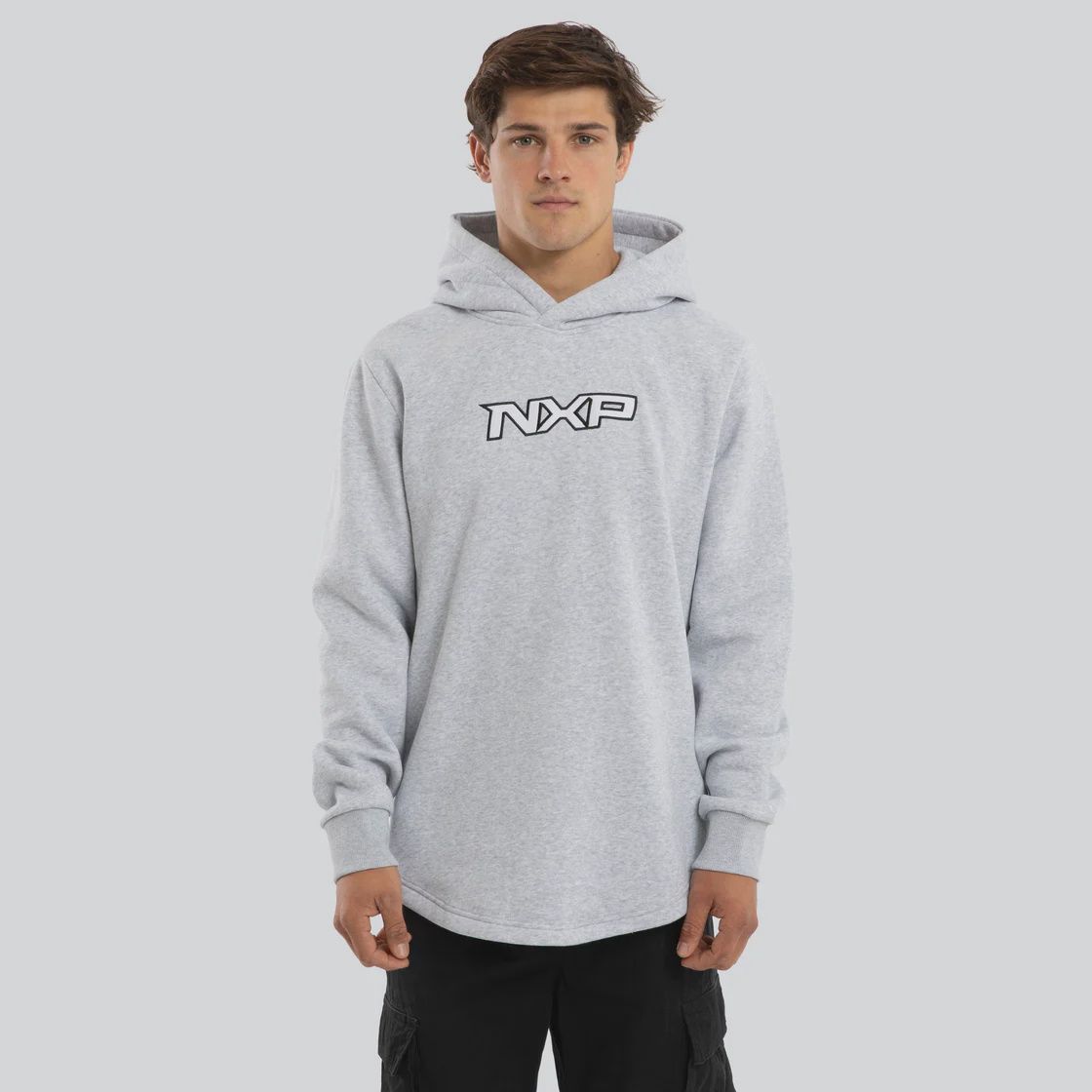 NENA &amp; PASADENA | PODIUM DUAL CURVED HOODIE, Colour: GREY MARLE, Size: S