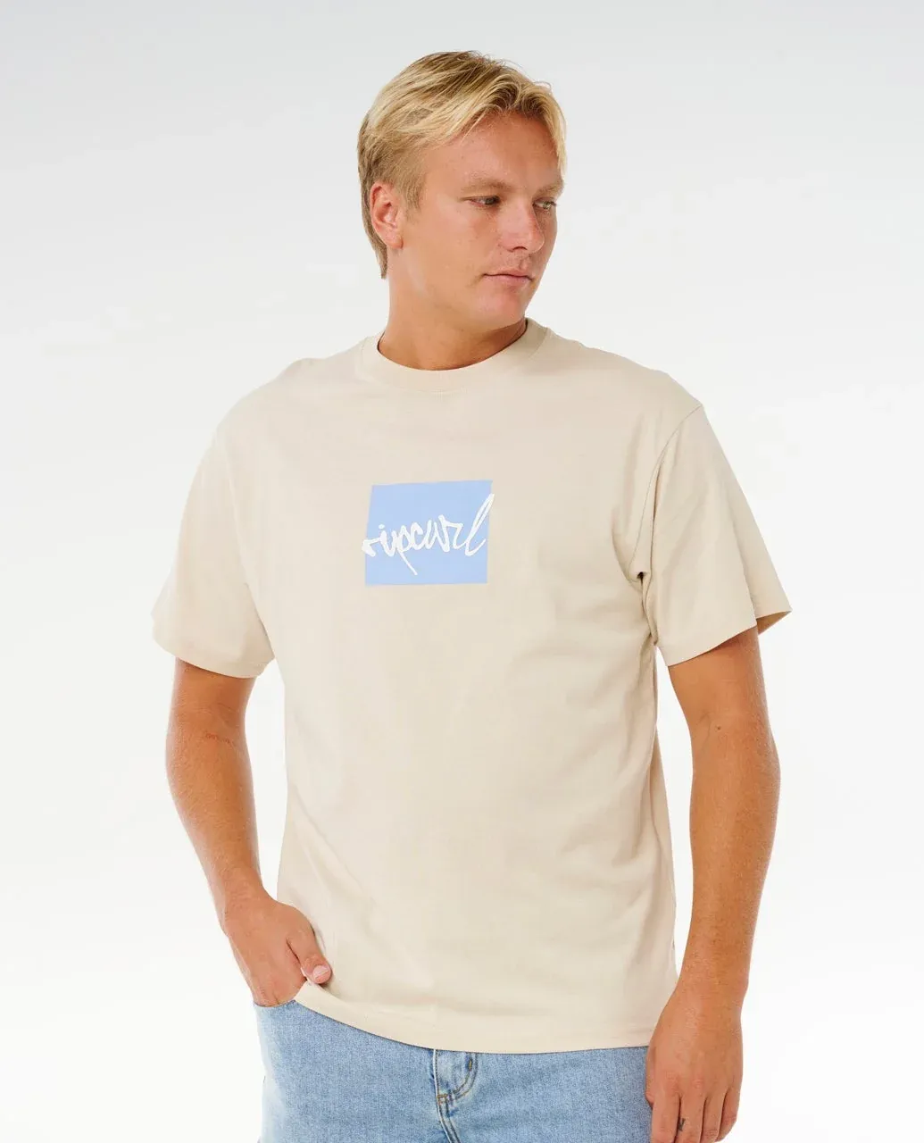 RIPCURL | MENS RIP SCRIPT ICON TEE, Colour: VINTAGE WHITE, Size: S