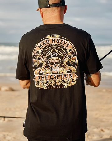 THE MAD HUEYS | MENS DRAGON CAPTAIN SS TEE, Colour: BLACK, Size: S