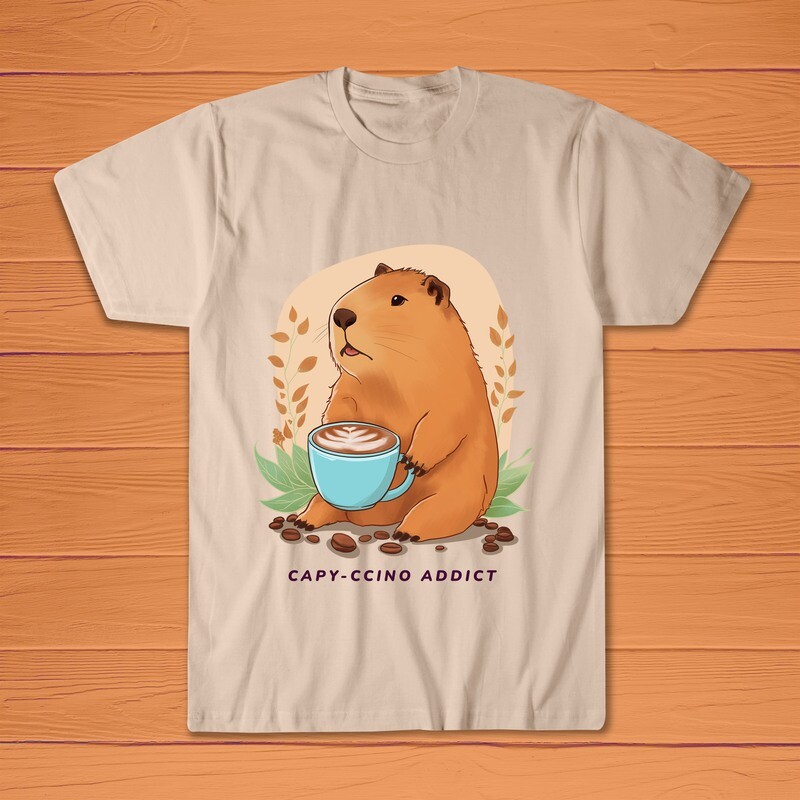 Masbro Capybara Addicted To Cappuccino : Capyccino Addict, Funny T-shirt, Cute, Father’s Day Gift, Dad Jokes, Coffee lover, I Love Coffee