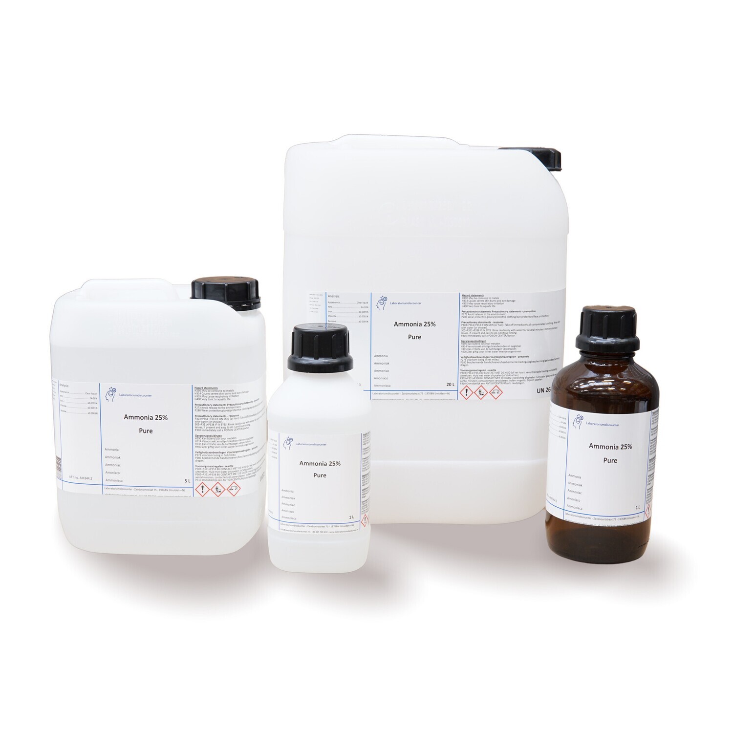 Ammonia 25%, pure 1 Liter Bruine glazen fles