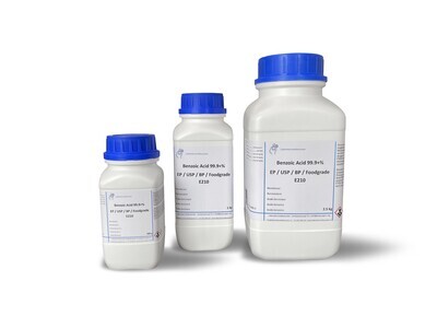 Ácido benzoico 99.98%, Ph.Eur., USP, BP, Alimentos, E210 2.5 kilogramo