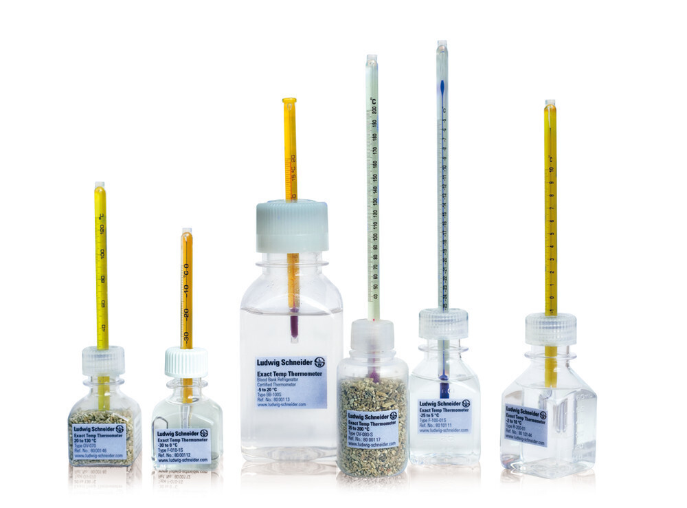 Glasthermometer mit Temperaturbremse Flaschenfüllmedium, Vermiculit, +20 bis +130 °C, 1,0 °C, 2,0 °C, 135 mm