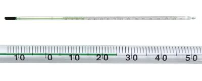 Termómetro de vidrio con relleno especial verde, -10 hasta +250 °C, 2 °C