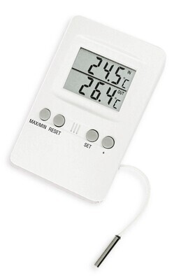 Indoor/outdoor thermometer with min/max function and limit value alarm