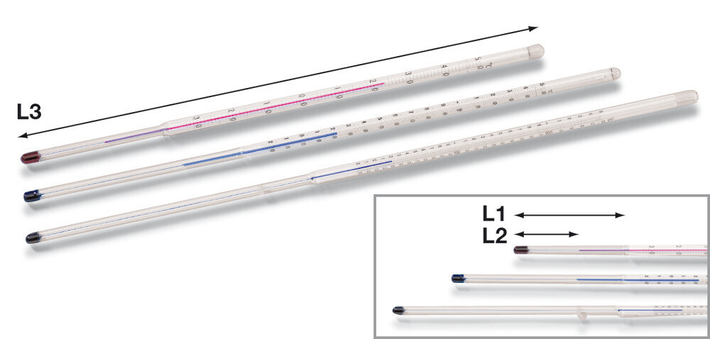 Straight thermometer according to DIN 12781, -20 to +250 °C, 475 mm, 200 mm