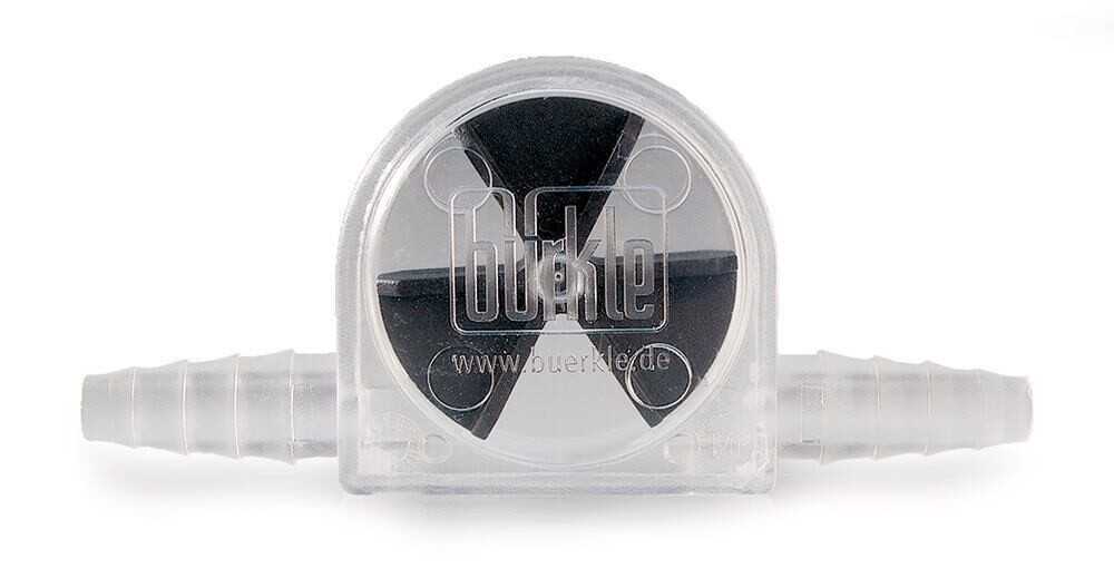 Flow indicator with wing wheel Made of styrene-acrylonitrile, black
