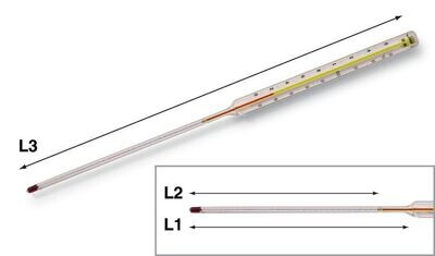 Thermomètre droit, 0 à +200 °C, 2 °C, 340 mm, 105 mm
