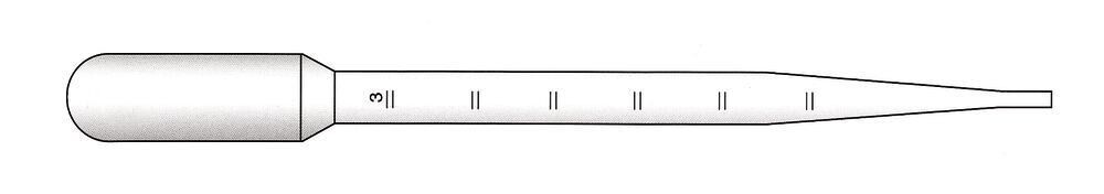 Pipettes Pasteur avec graduation Volume de remplissage 3,2 ml, 3 ml, Stérile, 25 x 20, 155 mm, 500 pièces
