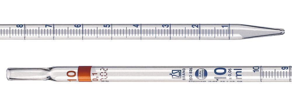 Measuring pipettes BLAUBRAND® type 2 class AS, 10 ml, Division, 0.1 ml, Cotton stopper end, yes, 12 pieces