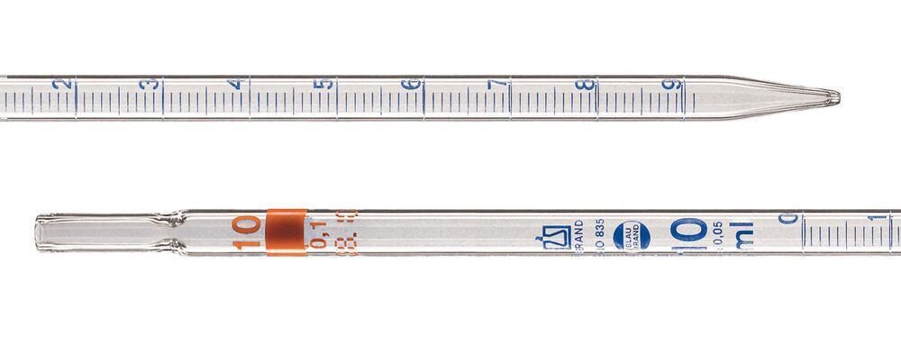 Measuring pipettes BLAUBRAND® type 3 class AS, 2 ml, Division, 0.01 ml, Cotton stopper end, no, 12 pieces