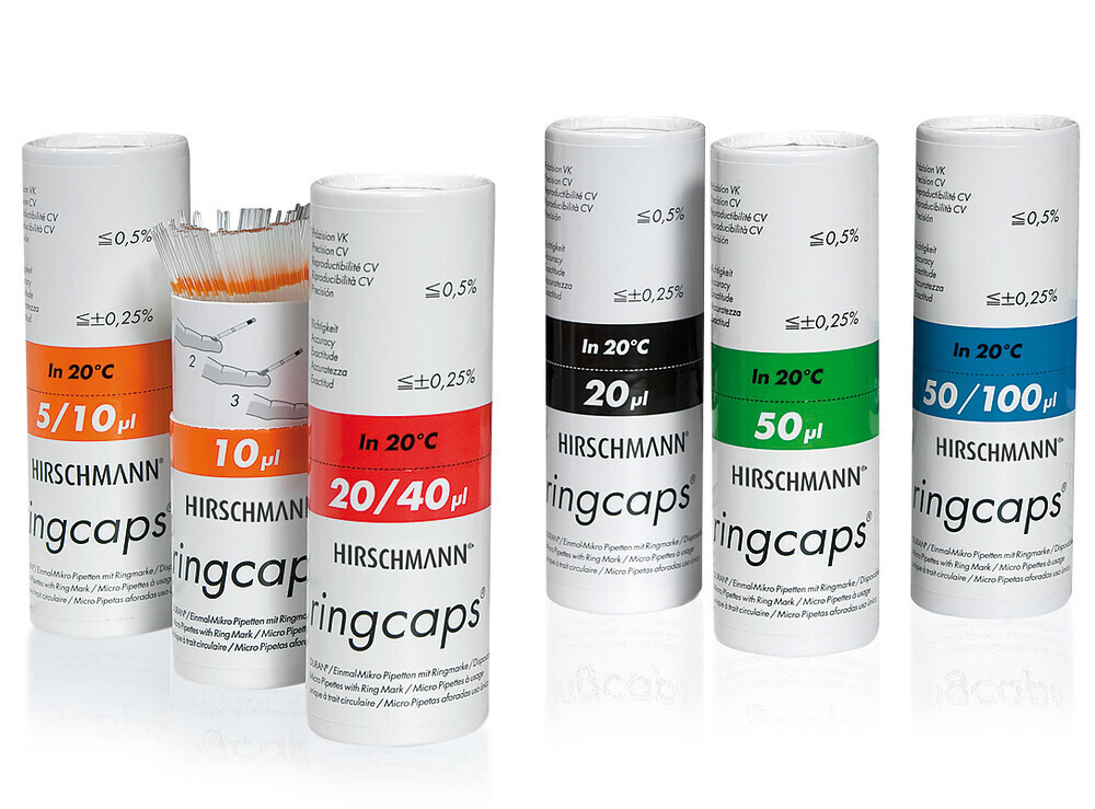 Pipettes capillaires ringcaps® 1 marque, 50 µl, 1000 pièces
