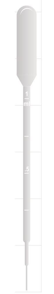 Pasteur pipettes with scale 1 ml, large suction ball, Non sterile, 1 x 500, 500 pieces
