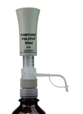 Dispensadores FORTUNA® POLYFIX® Con matraz de vidrio y cilindro de vidrio transparente, 10-50 ml, 1 pieza