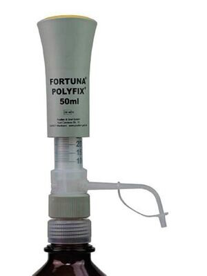 Distributeurs FORTUNA® POLYFIX® Avec flacon recouvert de PTFE et cylindre en verre transparent, 10-50 ml, 1 pièce