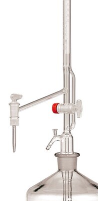 Appareil de titrage selon Pellet Class AS avec robinet en verre sur le côté et robinet intermédiaire, verre transparent, 25 ml, 1 pièce