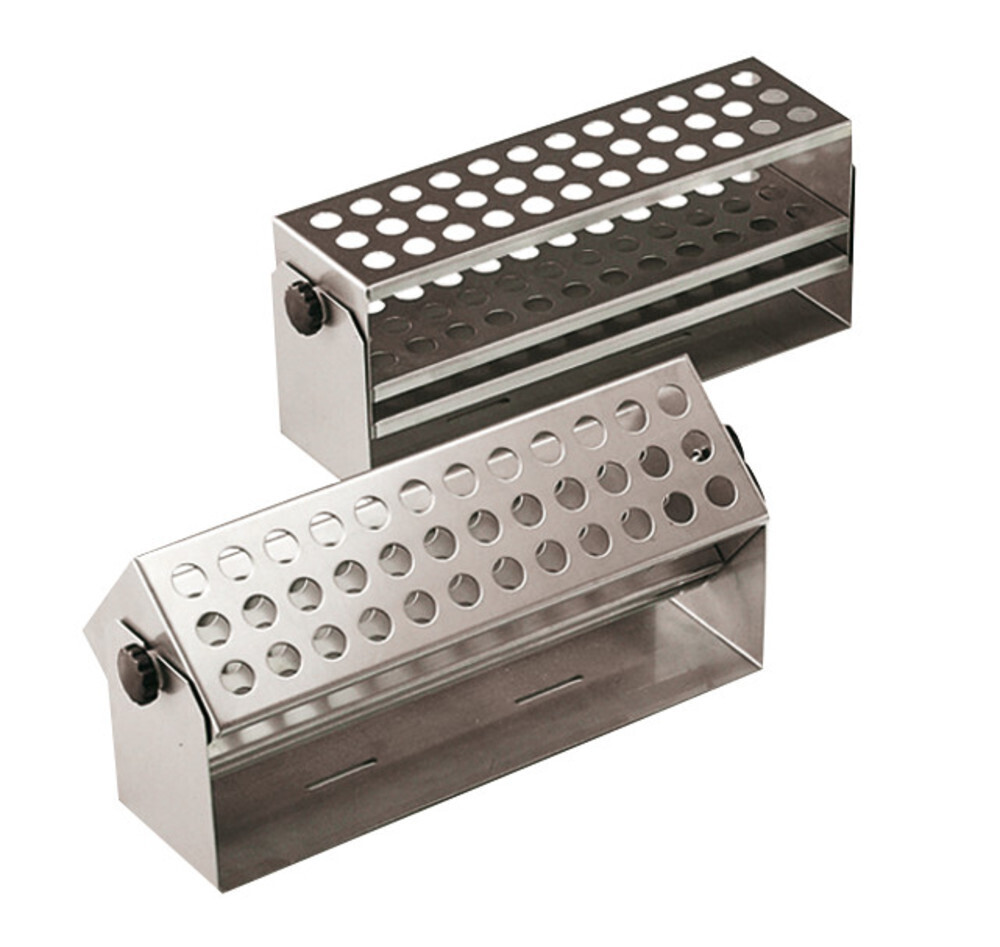 Accessories test tube rack made of stainless steel, for 68 test tubes 14 mm, 1 piece