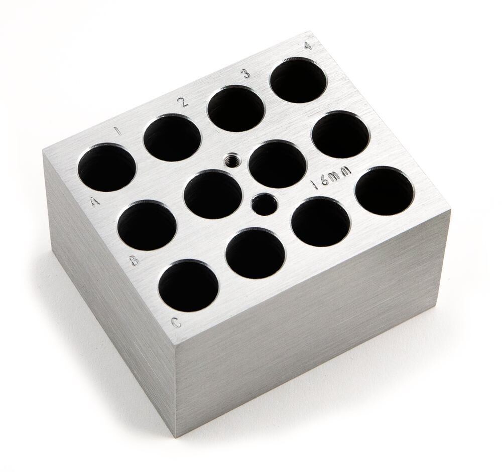 Accessories interchangeable block for sample tubes/sample glasses, Gesch. front, 12 tubes 16 mm, 1 piece