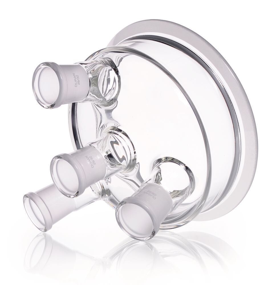 Couvercle à bride plate DURAN® 4 cols avec col central NS, 3 cols latéraux inclinés, DN 150, 184 mm, Hauteur, 130 mm, 1 pièce