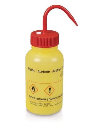 Wash bottle with venting valve, wide neck, Acetone, red, 1 Piece