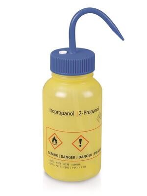 Wash bottle with venting valve, wide neck, Isopropanol, blue, 1 Piece