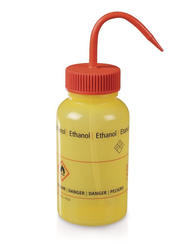 Wash bottle wide neck, Ethanol, orange, 1 Piece