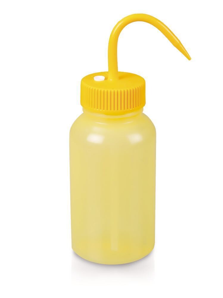 Wash bottle with venting valve, wide neck, Neutral, no printed text, yellow, 1 Piece