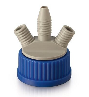 Ersatz-Schraubverschluss GL 45, 2-Port, PP, inkl. GL 14 Verschraubung, PP, blau, 1 Stück