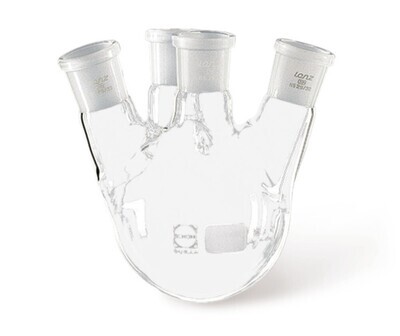 Vierhals-Rundkolben DURAN®, 500 ml, Mittelhals NS 29/32, Seitenhals NS 29/32, Seitenhälse schräg, 15°, 1 Stück