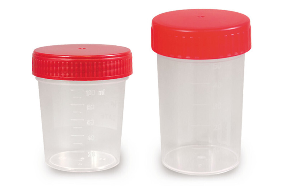 Sample beakers with screw closure with graduation and labelling area, 60 ml, Sterile, 500 Piece(s)
