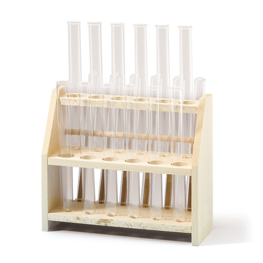 Test tube stands wood for glass 22 mm, Two tiers, with 6 drip pegs, No. of slots, 12, 1 Piece