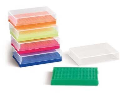 PCR-Rack, PP, neonpink, mit Deckel, mit 96 Bohrungen, Anordnung 8 x 12, 5 Stück