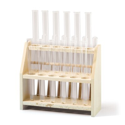 Test tube stands wood for glass 18 mm, Two tiers, with 6 drip pegs, No. of slots, 12, 1 Piece