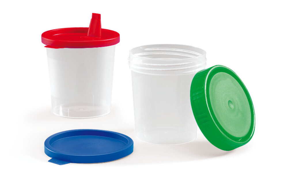 Sample beakers with snap-on lid, Sterile, 150 unit(s), Yellow lid, with spout, 150 Piece(s)