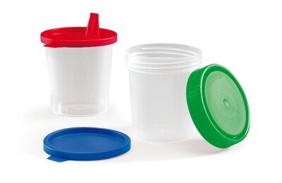 Sample beakers with snap-on lid, Sterile, 150 unit(s), Yellow lid, with spout, 150 Piece(s)