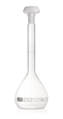 DURAN®-Messkolben, Kl. A, Einzelzertif., 250 ml, blaue Beschriftung, 2 Stück