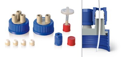 Distributeur multiple pour bouteilles GL 45 Insert et bouchon à vis en PP, 3, 2 Pièce(s)