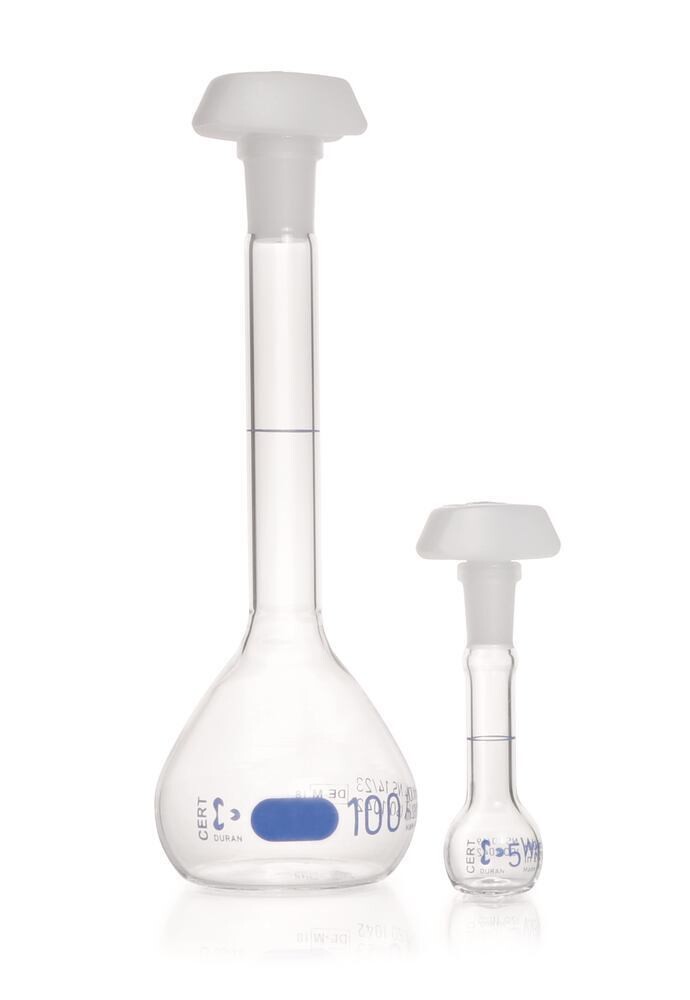Volumetric flasks DURAN® Class A, with individual certificate, 1 ml, 7/16, 2 Piece(s)