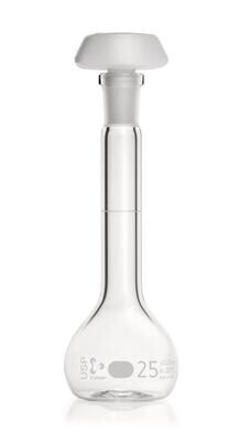 Messkolben, Klasse A, USP&lt;31&gt;, DURAN®, Klarglas, NS-Schliff 10/19, 25 ml, inkl. PE-Stopfen und USP-Einzelzertifikat, 2 Stück
