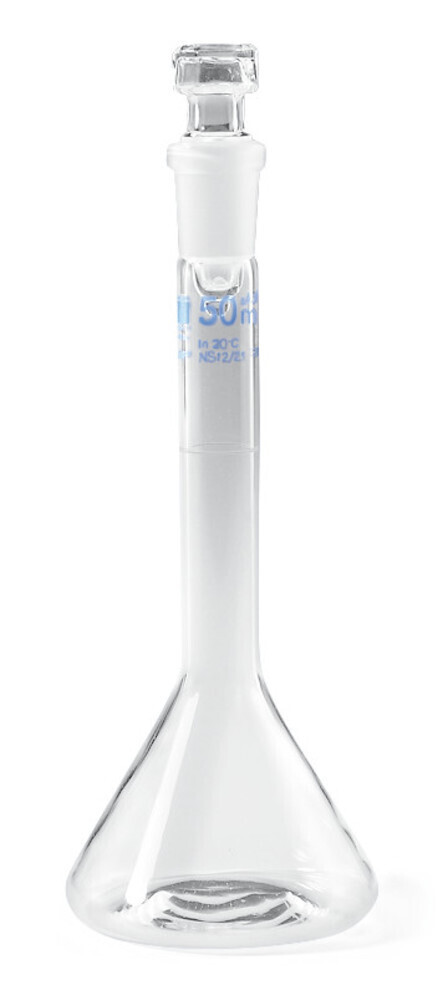 Messkolben, Kl. A, DURAN®, Trapezform, mit Glas-Stopfen, NS-Schliff 7/16, 5 ml, blau graduiert, 2 Stück