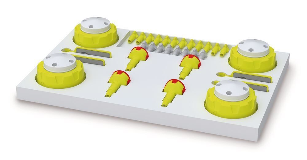HPLC-Schraubkappen Starter Box 3, 4 Schraubkappen mit 4 Anschlüssen,, für Schläuche außen 3,2 mm, 1 Stück
